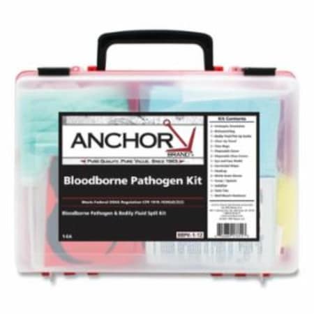 Anchor Blood Spill Clean-up Bloodborne Pathogen Kit with Plastic Case & Wall Mount Bracket AN390110